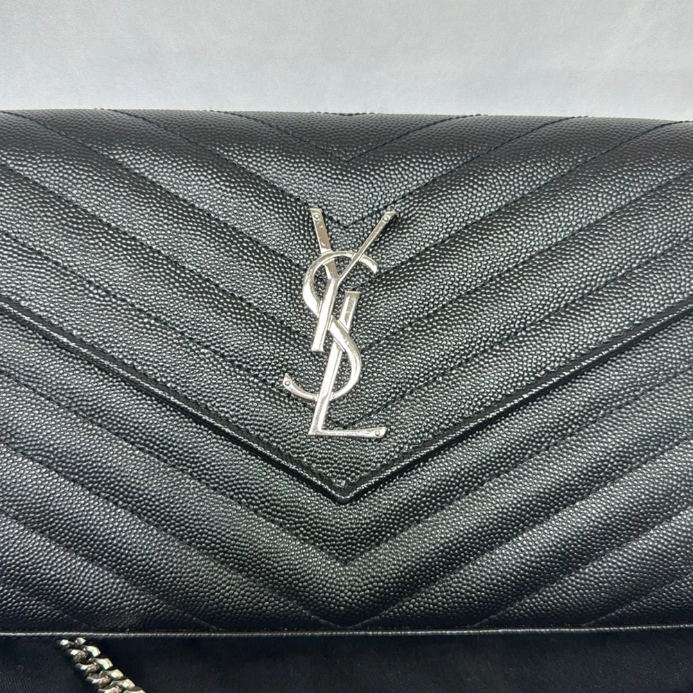 YSL Monogram Large Wallet Bag on Chain in Grained Leather Black - Picture 2 of 8